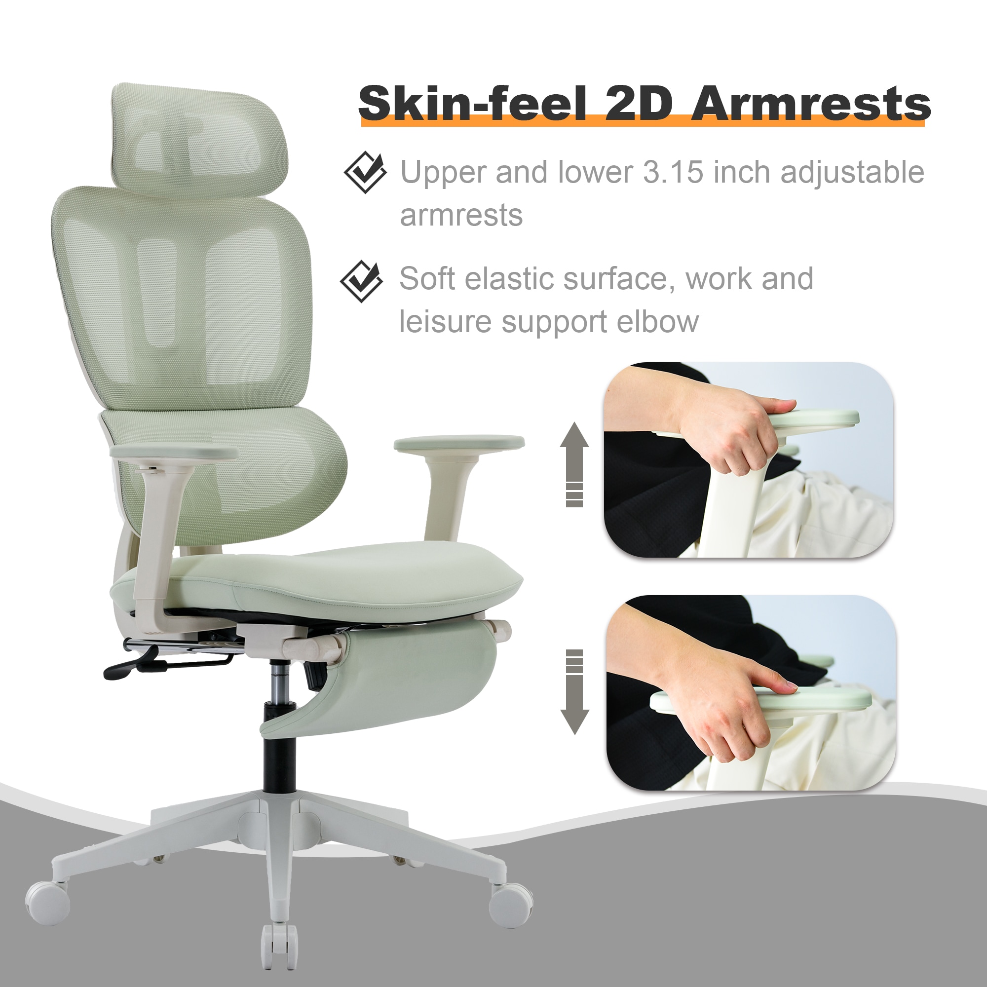 Multi-functional Ergonomic Mesh Office Chair With Adjustable Armrest,Footrest,Lumbar Support, 360° Silent Wheels,Headrest For Home & Office,Grey White_maomaolike.com